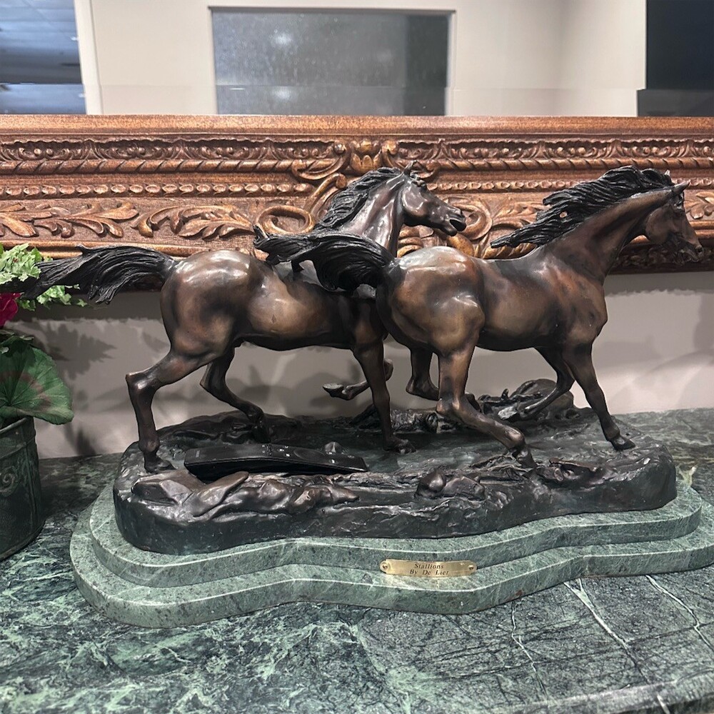 Brass Baron Stallions by De Lier Horse Sculpture 2 Running Horses Marble